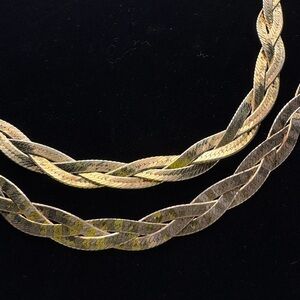 Milor 2 sterling silver & gold multi Braided Herringbone Bracelet set Italy